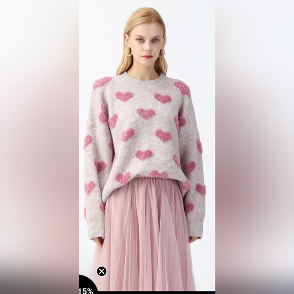 CHICWISH Contrast Color Fuzzy Hearts Knit Sweater - Picture 4 of 11